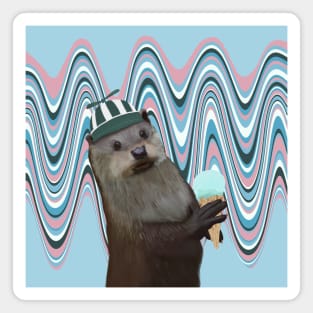 Cute Otter With Ice Cream on a Fun Swirl Background Magnet